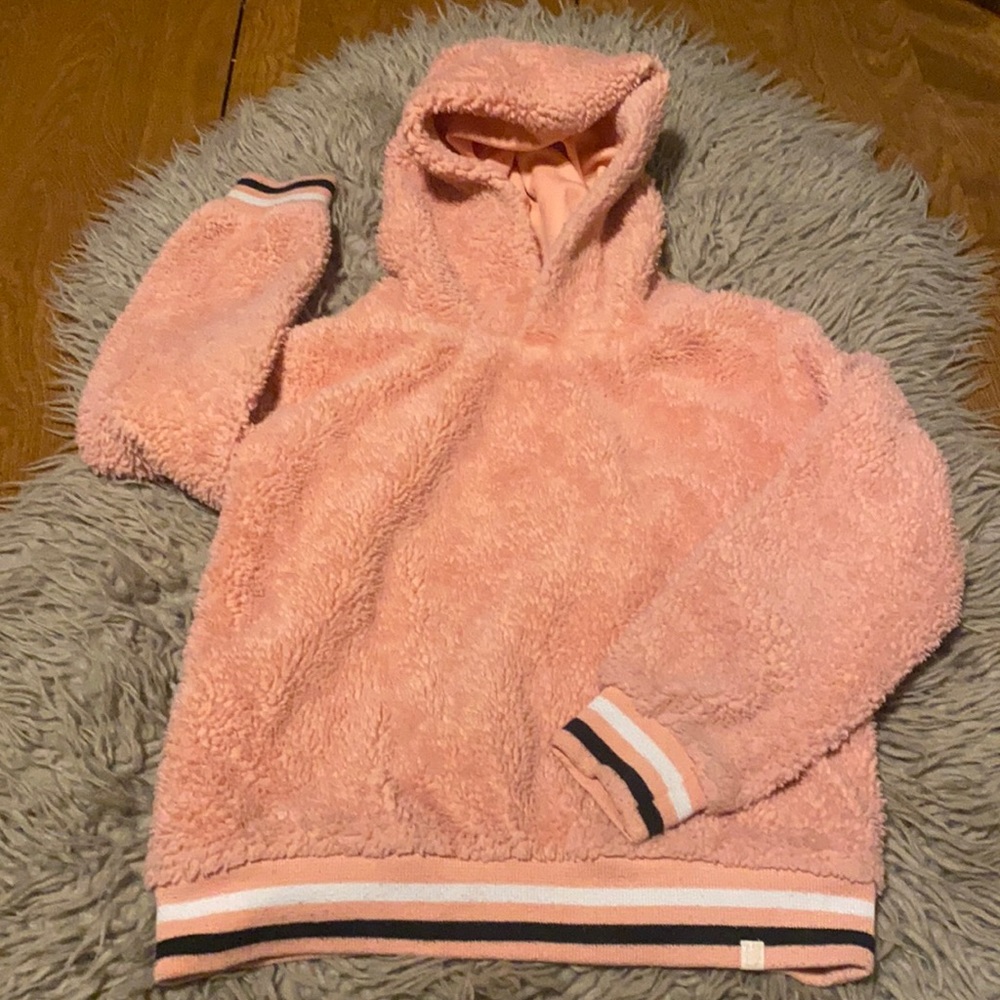 Sovereign Code pink hoodie black and white stripe on cuff and waist. Size 6